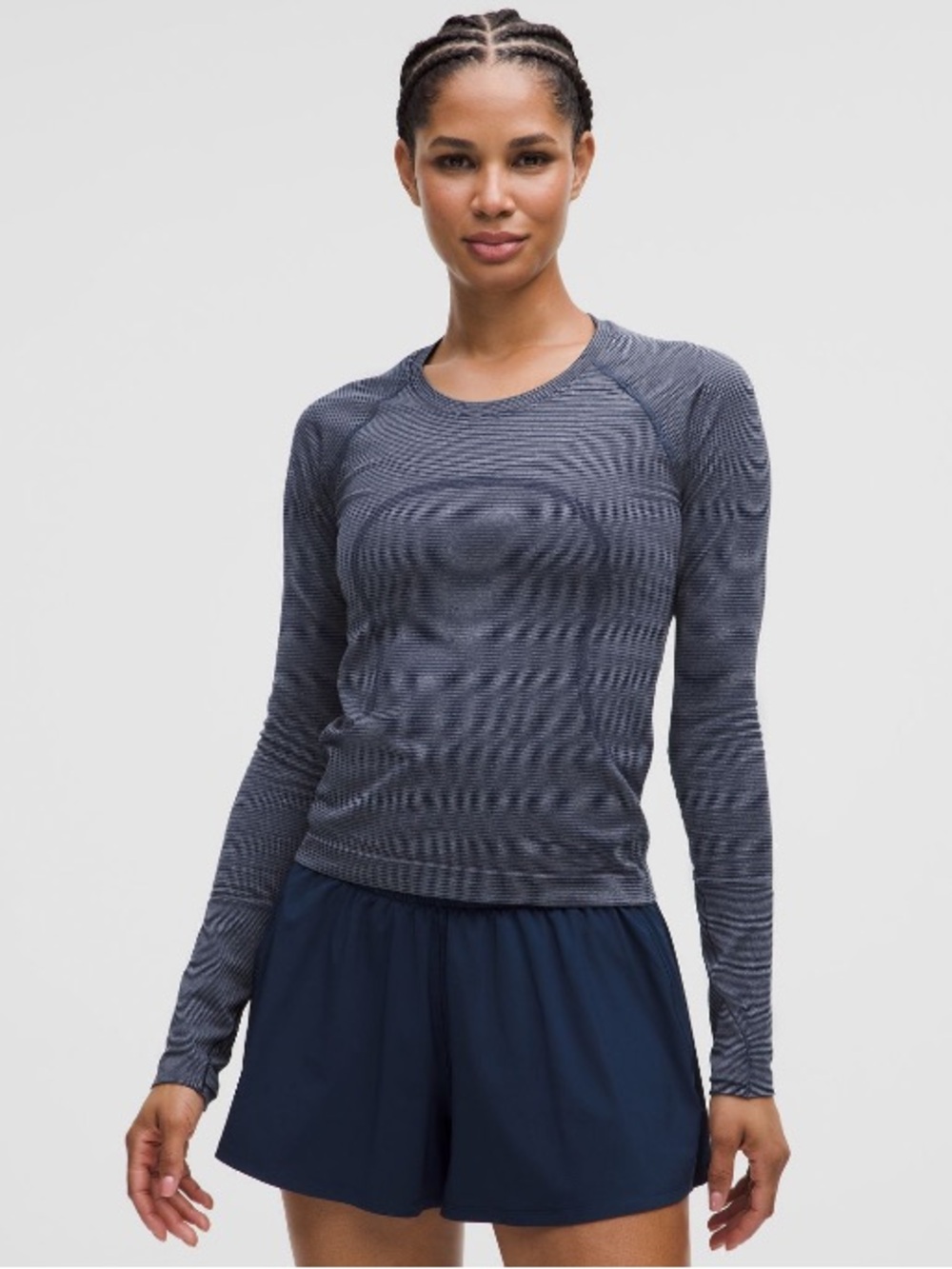 NWT Lululemon Swiftly Tech Long Sleeve Shirt Stripe Club Blue & White Size 8